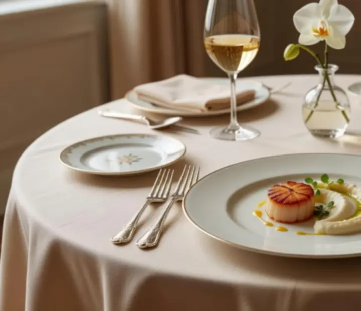 Plat signature raffiné dressé pour un événement gastronomique dans un restaurant contemporain.