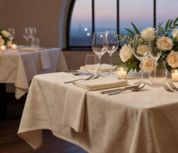 Table florale de soirée avec vaisselle raffinée et lumière douce.